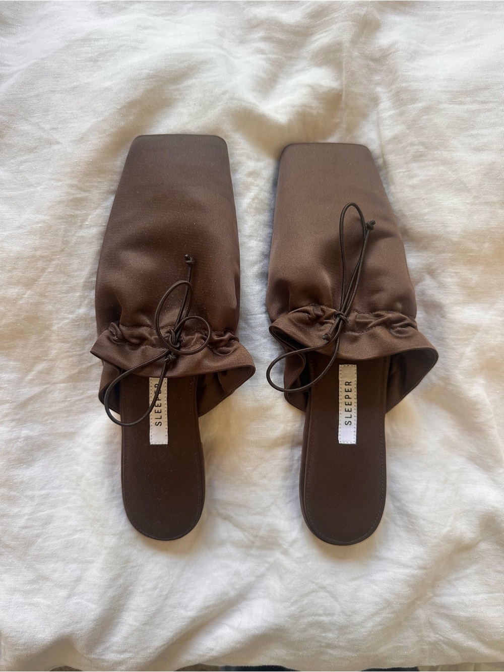 Sleeper “The Puff” Satin Slide Chocolate Brown
